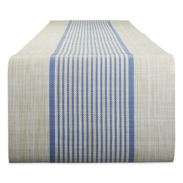 Design Imports 14 x 72 in. French Blue Middle Stripe Pvc Woven Table Runner CAMZ11806